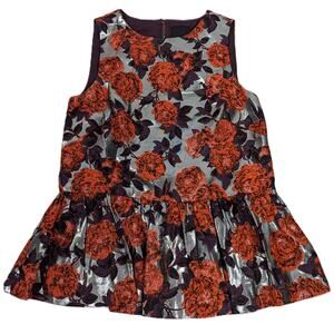 Women's J. Crew Collection Floral Silver/Red/Purple Metallic Peplum Top Size 0